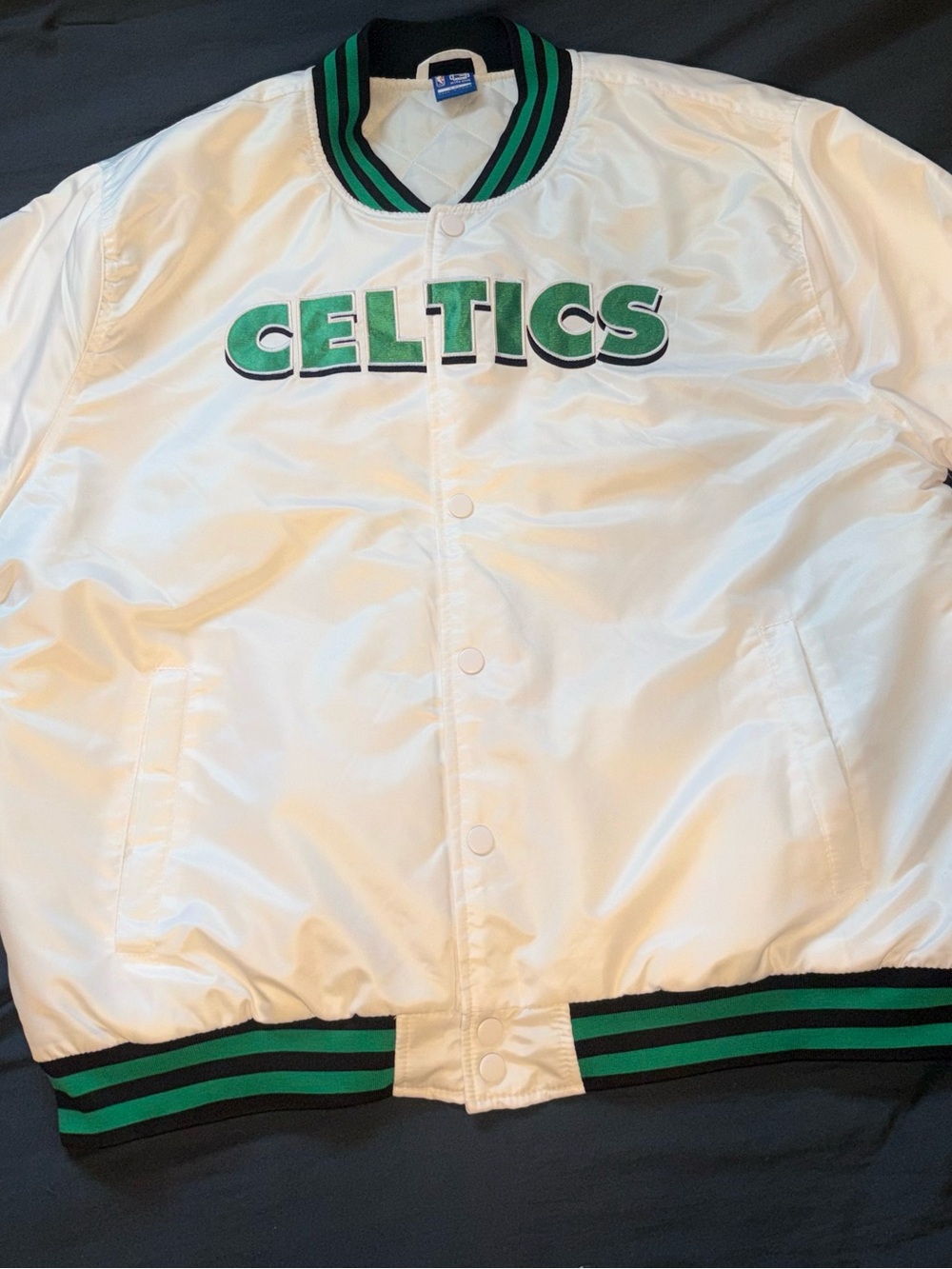 STARTER White Satin Boston Celtics Jacket with Green & Black Trim